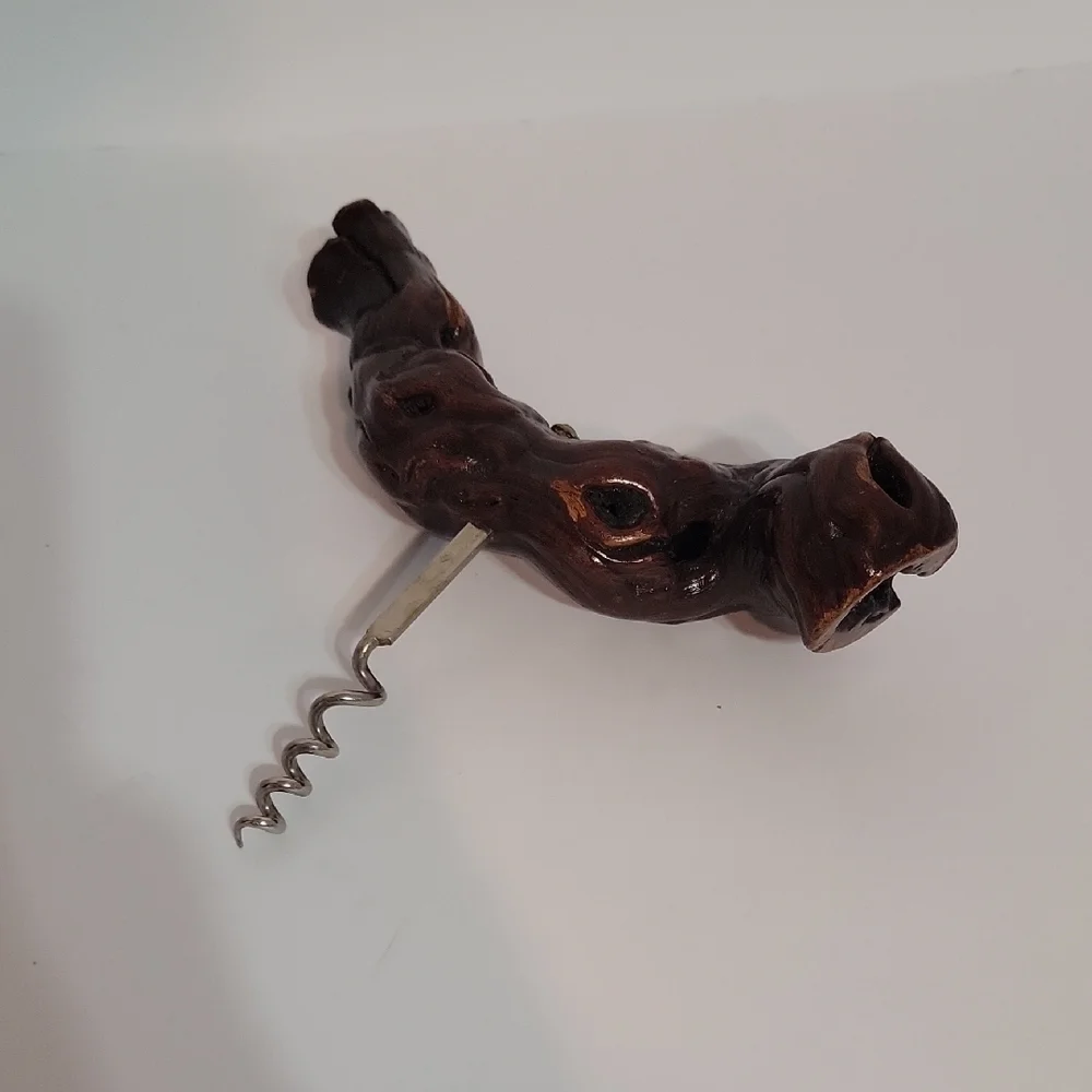VINTAGE GNARLED GRAPE VINE ROOT WOOD HANDLE CORKSCREW